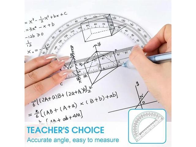Clear 6 Inch Plastic Protractor Set- 10 Pack 180 Degree Measurement Geometry Tools For School, Office, Classroom