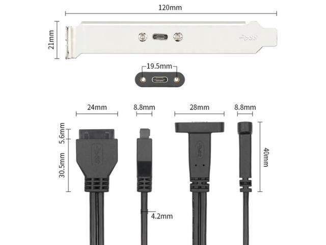 USB3.1 Type-C Female to USB 3.0 Motherboard 20Pin Panel Mount Cable With Rear PCI Back Panel Expansion Bracket for PC Computer