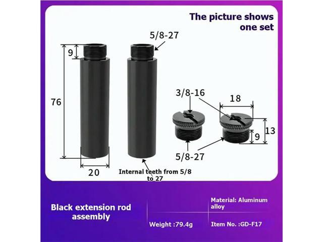 Microphone Boom Extension Rod 5/8 Inch To 5/8' Outer With 1/4' And 3/8' Internal Threads Microphone Set Screws