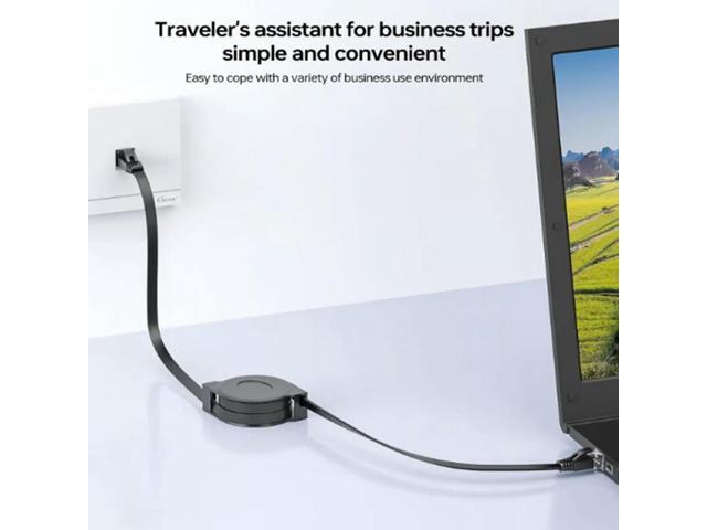1.8m CAT6 Retractable Ethernet Cable - High-Speed RJ45 Cable Black Plastic Housing, 10Gbps Network Cable