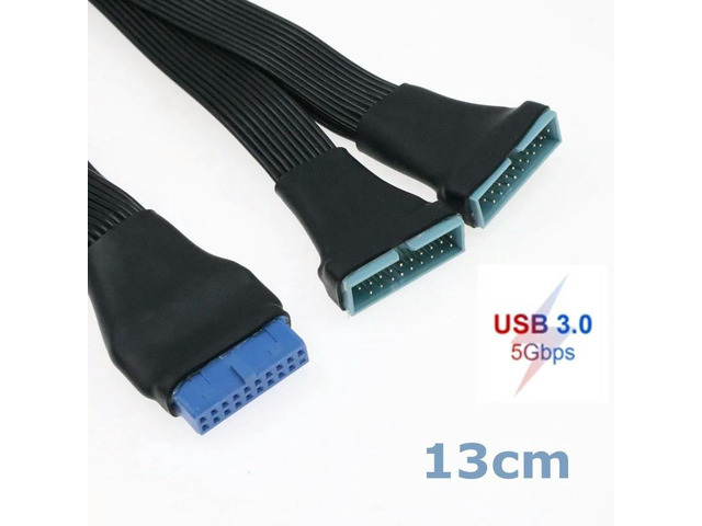 Black 13cm USB 3.0 19/20Pin Internal Extension Header 1 to 2 Adapter Splitter Cable for Motherboard