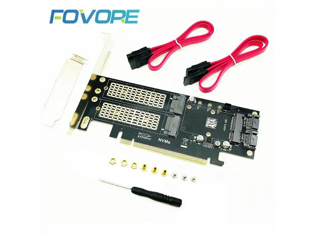 PCIe Riser Card for M2 NVMe SSD NGFF to PCIE 3.0 X16 Adapter, Compatible M Key NVME SSD B Key M.2 SATA SSD mSATA 3in1 Adapter