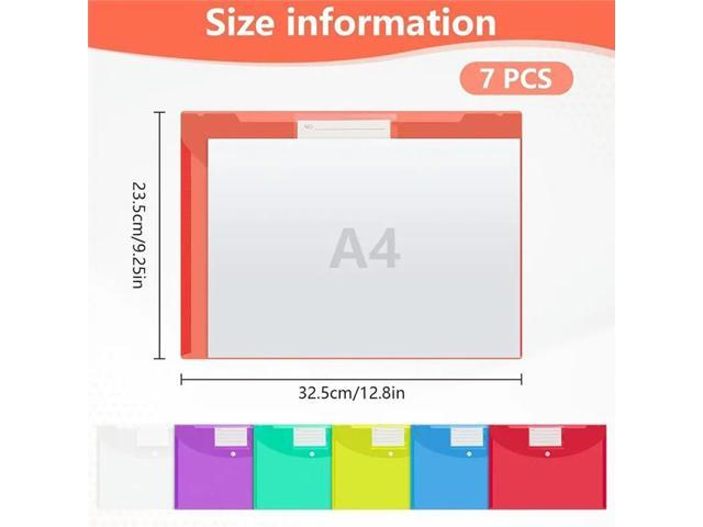 A4 Size 7PCS Waterproof Plastic Wallets With Button, Ideal For Holding Documents In For Office, School, And Travel Folder