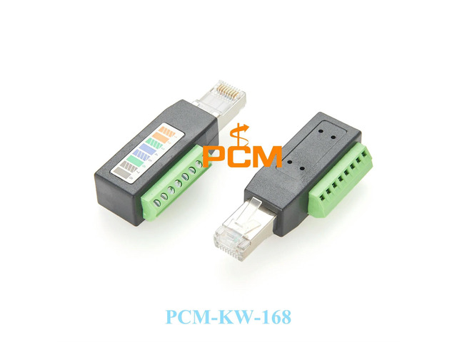 RS-485 CAT5e RJ45 Male Plug to 8-Pin screw lock Terminal Block Adapter, for modems, routers and DMX lighting system1pc