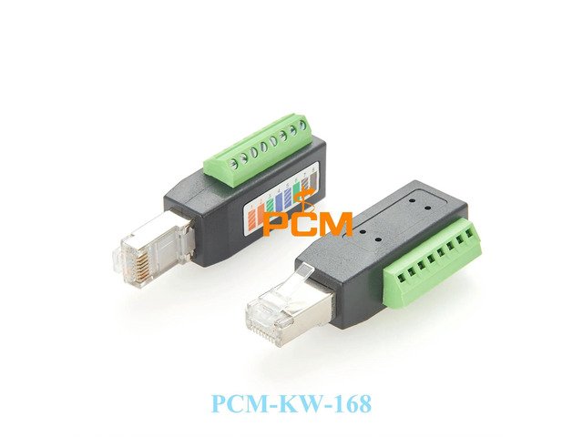 RS-485 CAT5e RJ45 Male Plug to 8-Pin screw lock Terminal Block Adapter, for modems, routers and DMX lighting system1pc