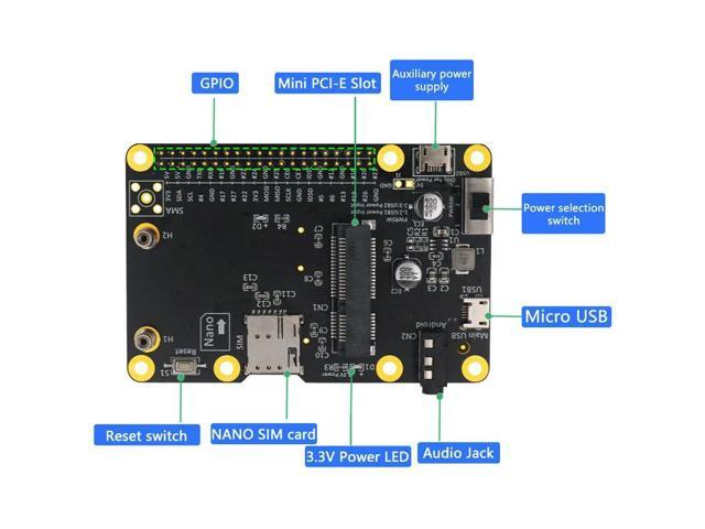 Mini PCIe to USB Adapter for Raspberry Pi 5 4 3 B+, 3G 4G LTE WWAN Base HAT, Shield with SIM Slot for Tinker