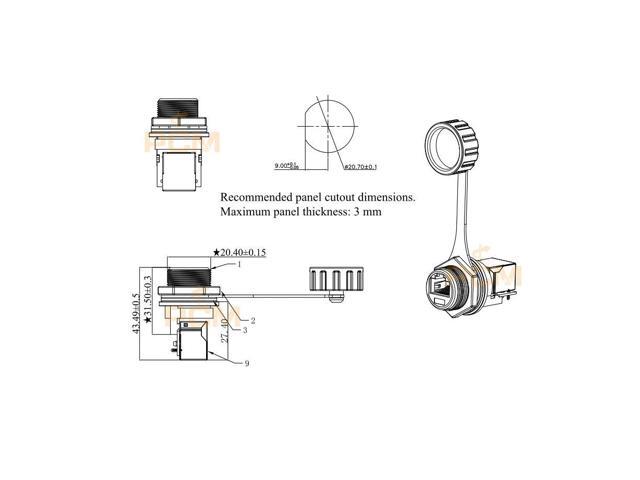 RJ50 10P10C female to socket jack adapter connector panel mount waterproof Coupler with full-thread locking for POS