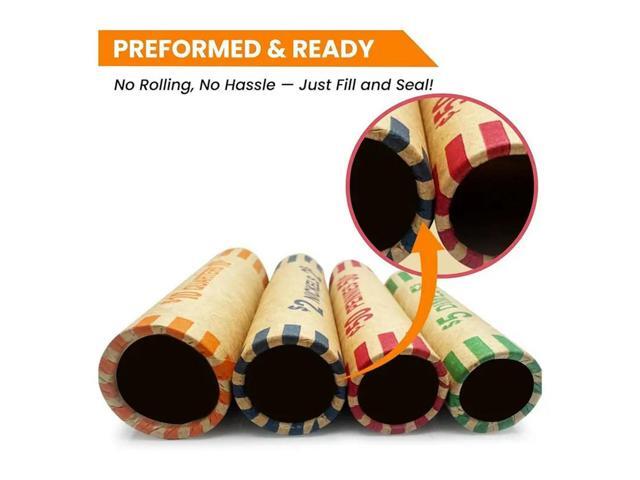 Preformed Coin Wrappers Rolls-128 Pcs Assorted Heavy Duty Rolls For Quarters, Pennies, Nickels,And Dimes
