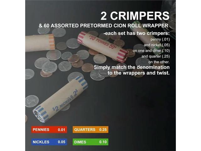 Preformed Coin Wrappers Rolls-128 Pcs Assorted Heavy Duty Rolls For Quarters, Pennies, Nickels,And Dimes