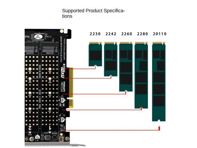 Dual NVMe PCIe Adapter, M.2 NVMe SSD to PCI-e 4.0 x8/x16 Card Support M.2 (M Key) NVMe SSD 2280/2260/2242/2230