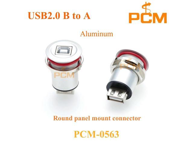 USB-B Male to USB 2.0 Female Round Panel Mount Adapter Aluminum Alloy Chassis Connector for Bulkhead Mount, 480Mbps Speed