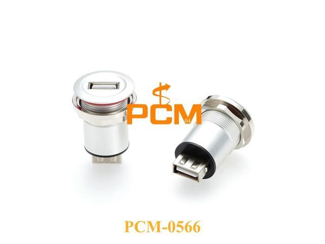 USB2.0 Round Panel Mount passthrough adapter Aluminum Alloy Housing with Rubber Ring USB-A female to female for flush mount