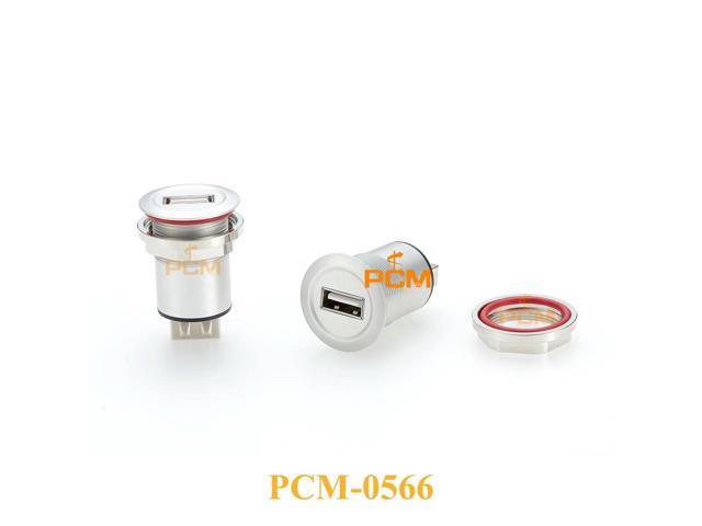 USB2.0 Round Panel Mount passthrough adapter Aluminum Alloy Housing with Rubber Ring USB-A female to female for flush mount