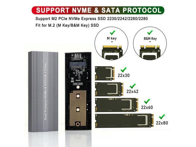 M.2 NVMe NGFF SATA Enclosure JMS581D Adapter Dual Protocol External SSD Box Tool Free Reader Support 2230-2280