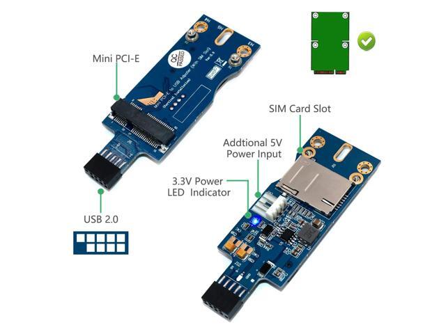 Mini PCI-E to USB Adapter with SIM Card Slot - LTE WWAN Module Converter for Desktop/Embedded Systems, 9-Pin USB Interface