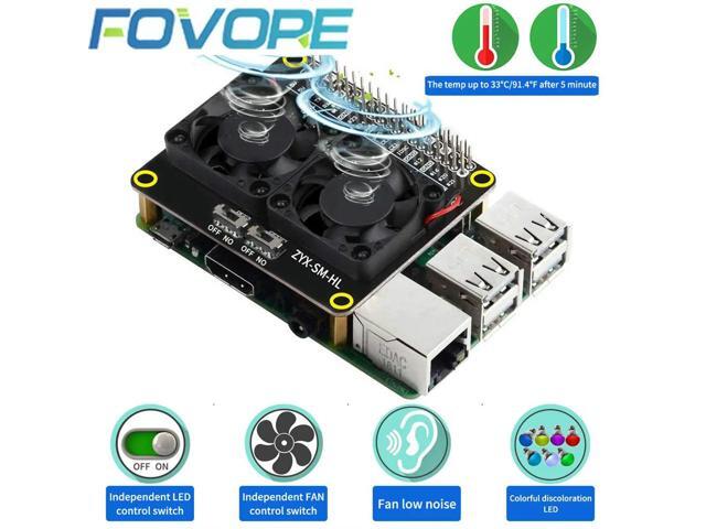 Raspberry Pi 4 Model B LED Dual Cooling Fan Automatic Discoloration GPIO Expansion Board + Switch for Raspberry Pi 4B/3B+/3B/3A+