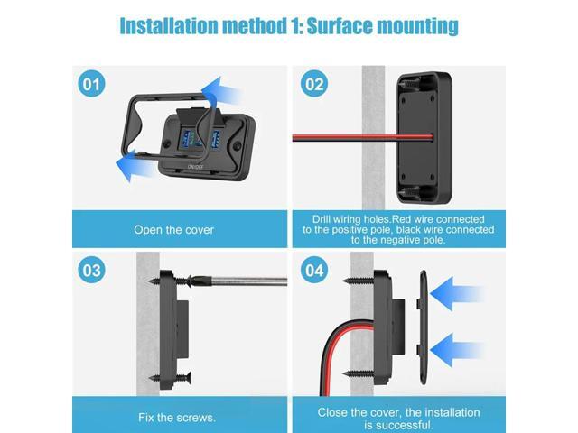 78W 4 Port 12V USB Outlet Wall Mount, Dual 36W PD & Dual 18W QC3.0 Mount Charger Socket Panel With Button Switch