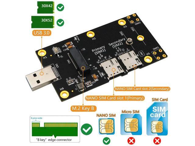 NGFF M.2 to USB 3.0 Adapter Expansion Card with Dual NANO SIM Card Slot for 3G/4G/5G Module Support M2 key B 3042/3052 Card