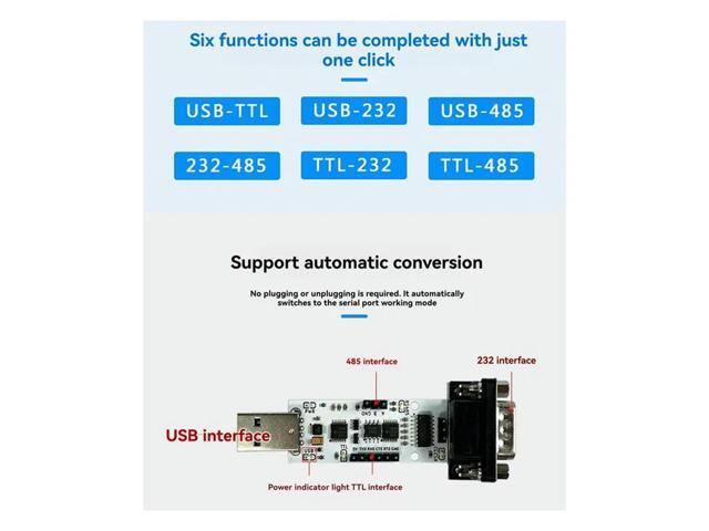 CH340 Chip 6-In-1 Serial Port Automatic Conversion Module USB To UART TTL/RS232/RS485