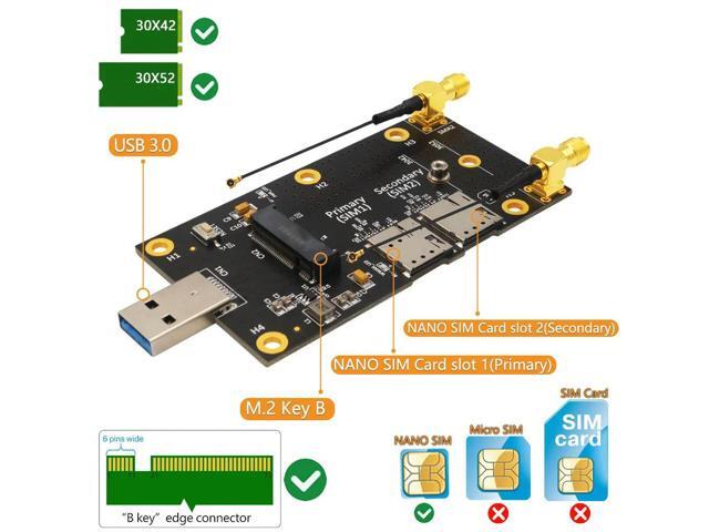 M.2 Key B to USB 3.0 Adapter for 3G 4G 5G WWAN Module with Dual Nano SIM Slot 2.4G 5G Antenna Expansion Card