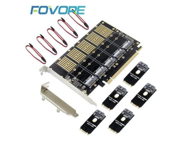 PCIe Gen3 X16 to 5 Ports M2 NGFF B Key SATA 6Gbps Adapter M.2 PCI-e Expansion Card Add 5x B-key SSD or SATA Hard Drive Converter