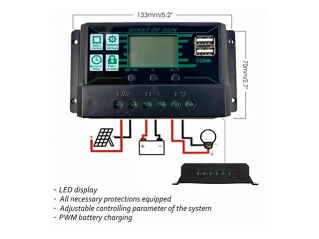 Solar Charge Controller 50A PWM Dual USB PV For Solar Panels For Lifepo4 Lithium GEL Lead Acid Controllers