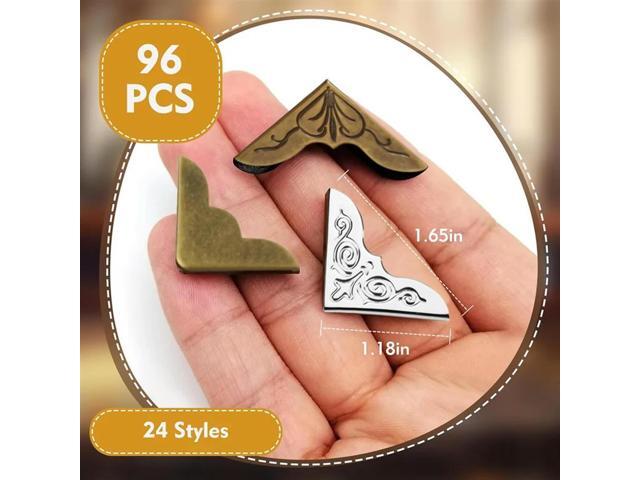 Premium Durable-Bookbinding 96-Pack Book Corner Protectors,24 Styles l Supply For DIY Desk Jewelry
