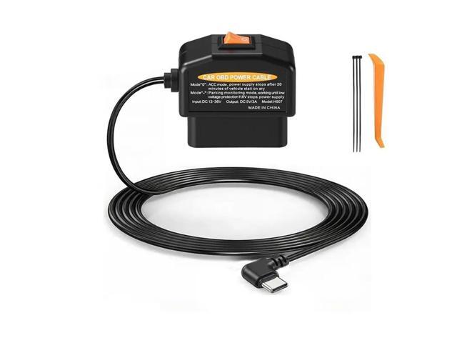 Dual Mode OBD Power Cable For Dash Camera, OBD2 To USB-C Adapter Hardwire Kit, 24/7 Parking& ACC Support