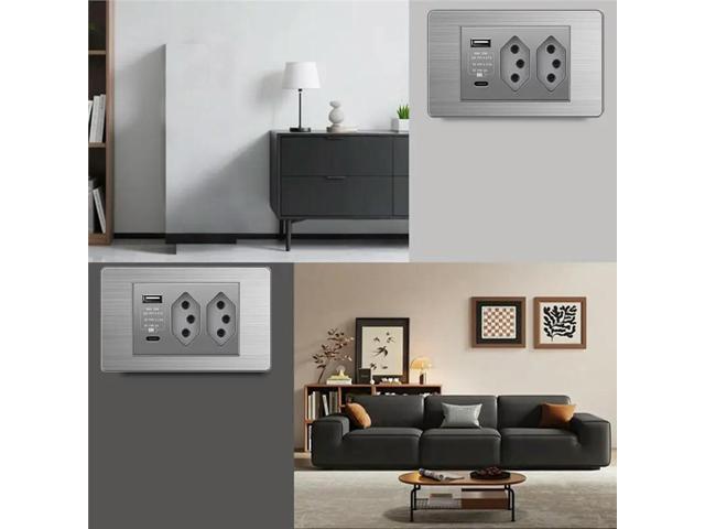 Dual USB Type-C Wall Power Socket Brazilian Standard Socket Light Switch 20A Fast Charge 20W On/Off 2 BR Socket BR Plug