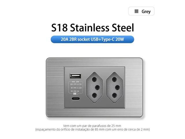 Dual USB Type-C Wall Power Socket Brazilian Standard Socket Light Switch 20A Fast Charge 20W On/Off 2 BR Socket BR Plug