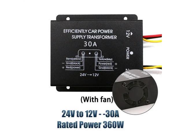 Efficient DC-DC 24V To 12V Power Supply Voltage Converter 30A With Fan Down Step Adapter Car Power Supply Transformer
