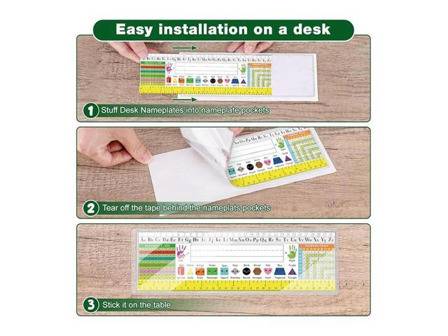 Clear Reusable Nameplate Pocket Self-Adhesive Desk Name Tag-30 Pieces 9.5' X 3.4' For School Classroom Desk Covers