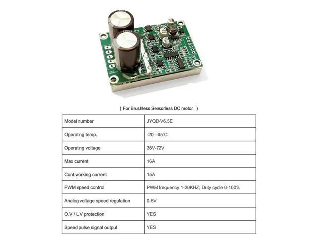 JYQD-V6.5E 36V-72V BLDC Motor Driver Board 16A For 3-Phase Motor PWM/0-5V Speed Control Sensorless Brushless Controller