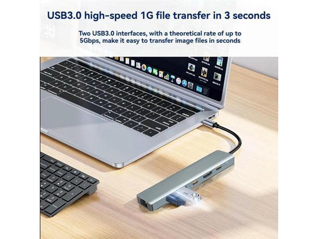 Type C To 4K HDTV USB 3.0 6-In-1 USB C Hub PD 100W Charging Dock Gigabit Ethernet Adapter For TV Mouse Keyboard