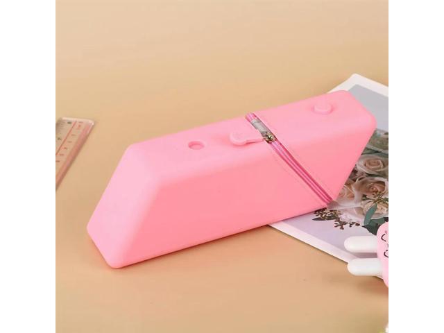 Silicone Pencil Case Gradient Rectangular 2Pc Large Capacity Student Pencil Case Stationery Organizer Pencil Bag Blue