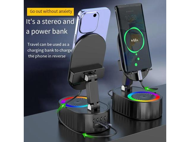 3-In-1 Phone Holder Inductive Bluetooth Speaker Holder 360°Rotating Folding Lifting Charging Treasure Holder