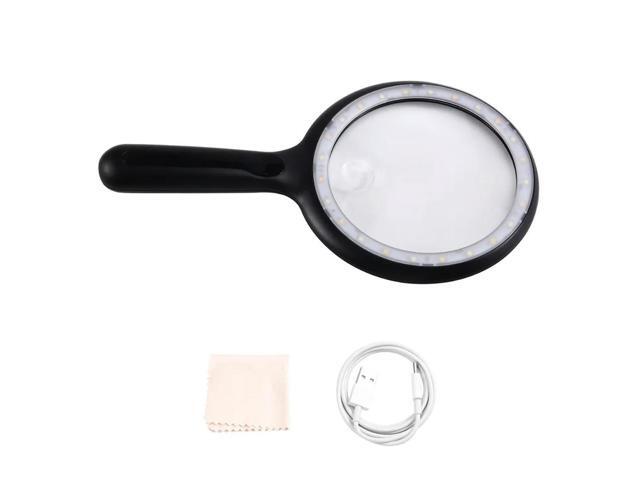 Illuminated Handheld Magnifier 24 LED Light Rechargeable Reading Magnifying Glasses Jewelry Repair Tool For Elderly
