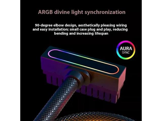 ARGB SYNC One-Line Connection ATX24PIN Power Supply Extension Cable- Side Bend 90°, 30Cm Length For Computers Degree