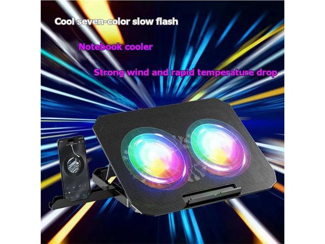 Two Fans Foldable CPU Cooling Laptop Table Colored Lights RGB Notebook Riser 8-Speed Adjustment Laptop Stand