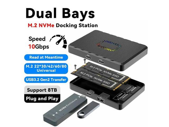 M. 2 NVME SSD Enclosure Dual Bay RGB USB3.2 10Gbps For Pcie Docking Station Adapter For M. 2 Solid State Hard Disk Box For