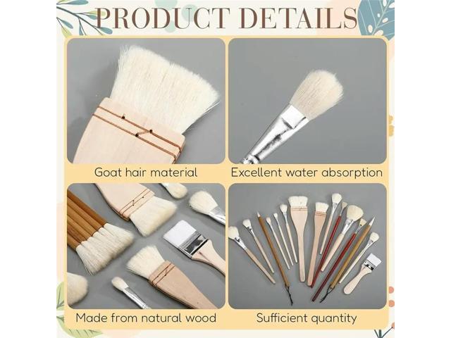 For Pottery Brushes(24 Pcs) For Glazing- Wool Soft Bristle Paint Brush Tools With Long Handle In Different Shapes