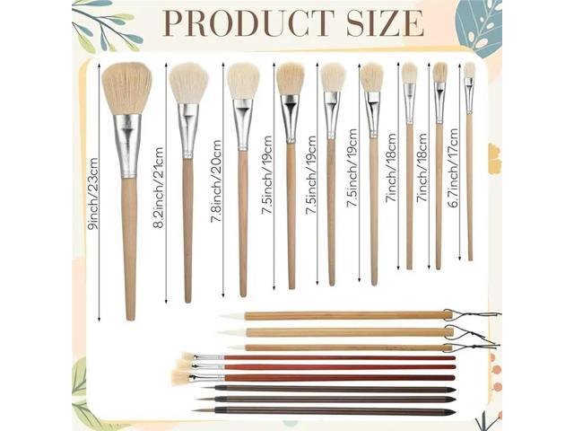 For Pottery Brushes(24 Pcs) For Glazing- Wool Soft Bristle Paint Brush Tools With Long Handle In Different Shapes