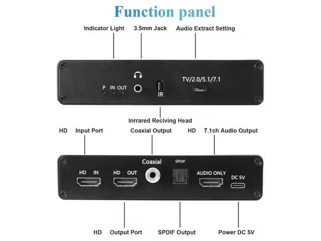 Audio Extractor 8K 60HZ -Compatible Converter With 7.1CH/5.1/2.0 Coaxial Optical Toslink AUX Support HDCP2.3 EU Plug