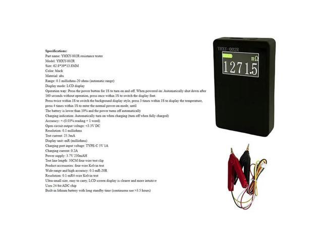 YHXY-002R Resistance Tester DC Milliohmmeter 0.03% Accuracy Short Circuit Tester 0.0001 To 20 Ohm With Test Clips