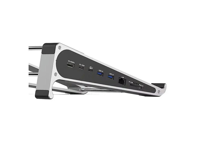 Aluminum Stand 7 Port Laptop Hub Adapter USB-C Type C Network Card MST HDTV DP 4K 60Hz Docking Station