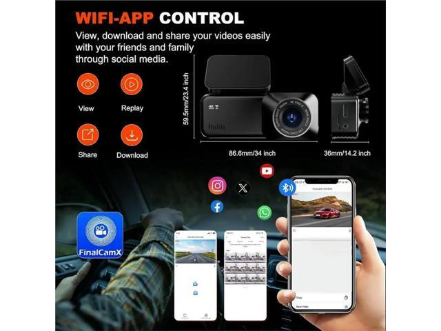 A215 64GB 4K UHD 2160P Dash Cam Car DVR Recorder 2 Camera Front Rear Camera 170° Wide Angle Night Vision Rear View