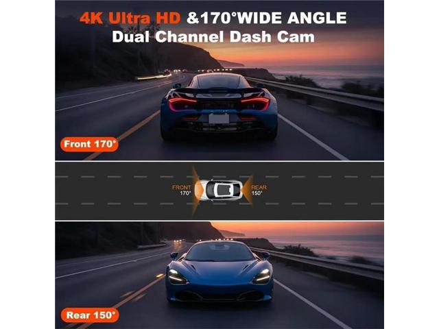 A215 64GB 4K UHD 2160P Dash Cam Car DVR Recorder 2 Camera Front Rear Camera 170° Wide Angle Night Vision Rear View