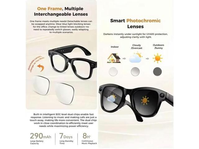 M02 AI Glasses Featuring Chatgpt Voice Assistant 8MP Camera Real-Time Translation Bluetooth Music Sunglasses