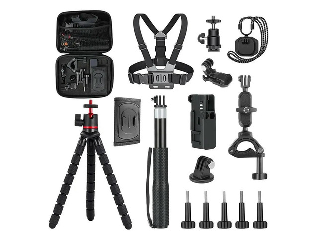 For Gopro/Action 5/4/ 16-In-1 Camera Accessory Kit Tripod, Chest Mount, Carrying Case& Caddy Shoe Head