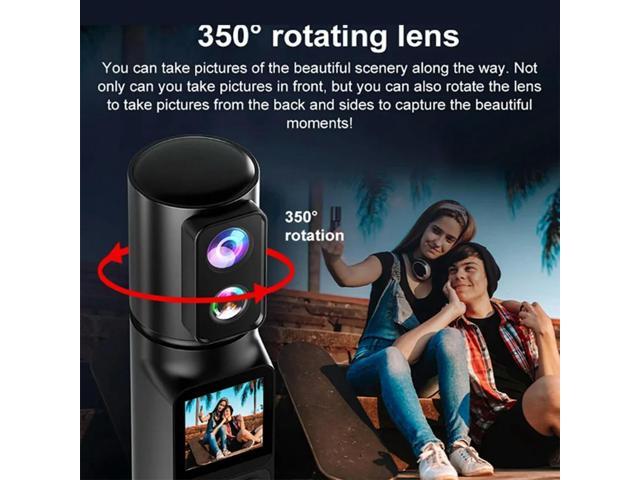Handheld 6K Action Camera EIS Stabilization, 5X Digital Zoom, 350° Rotate Dual Lens Pocket DV Recorder Screen